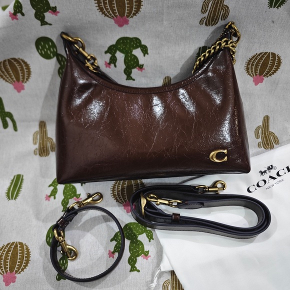 Coach Handbags - Coach Dark Brown Patent Leather Shoulder Bag with Gold Hardware